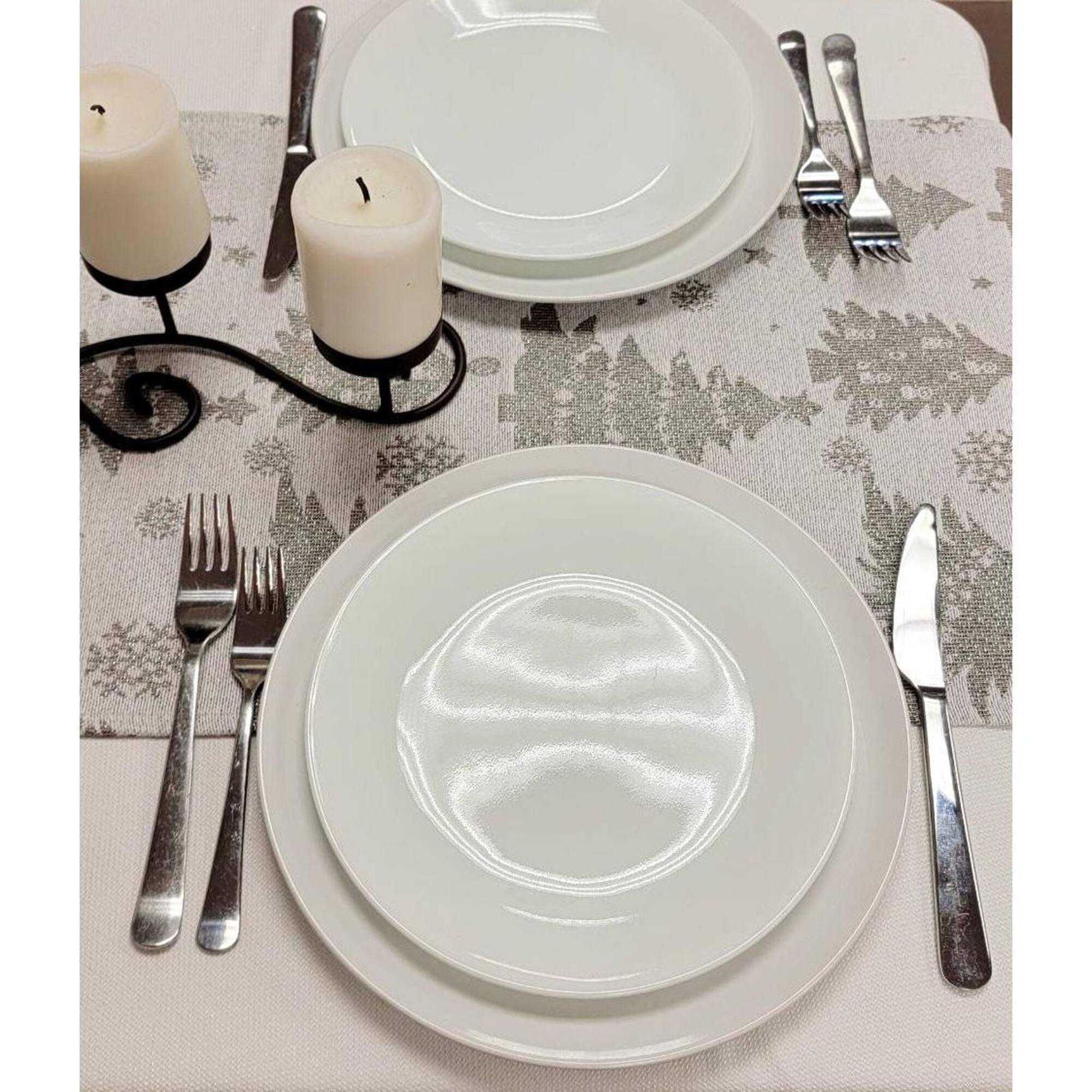 Wizardi 13.75" x 67" Silver Pine Trees Christmas Table Runner